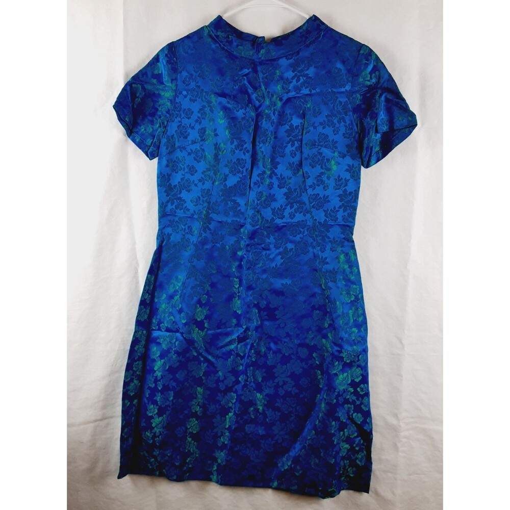 Beautiful Handmade Metallic Blue & Green Short Sleeved Floral Womens Dress *READ
